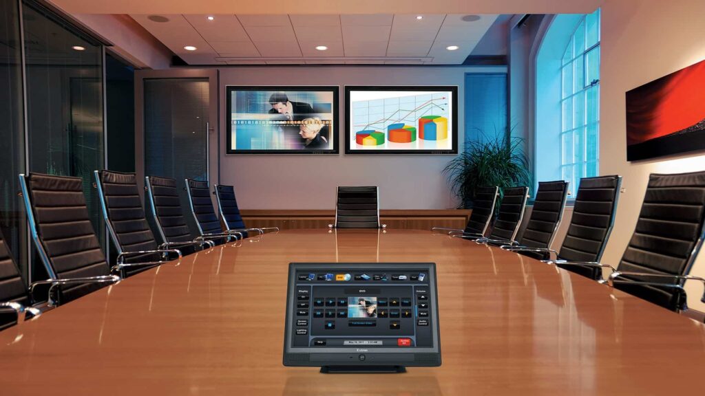 Commercial meeting-room audiovisual and video-conferencing installation