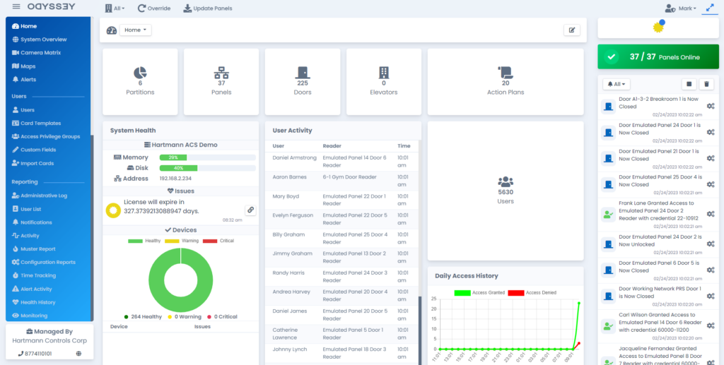 Hartmann Odyssey HTML5 access control dashboard